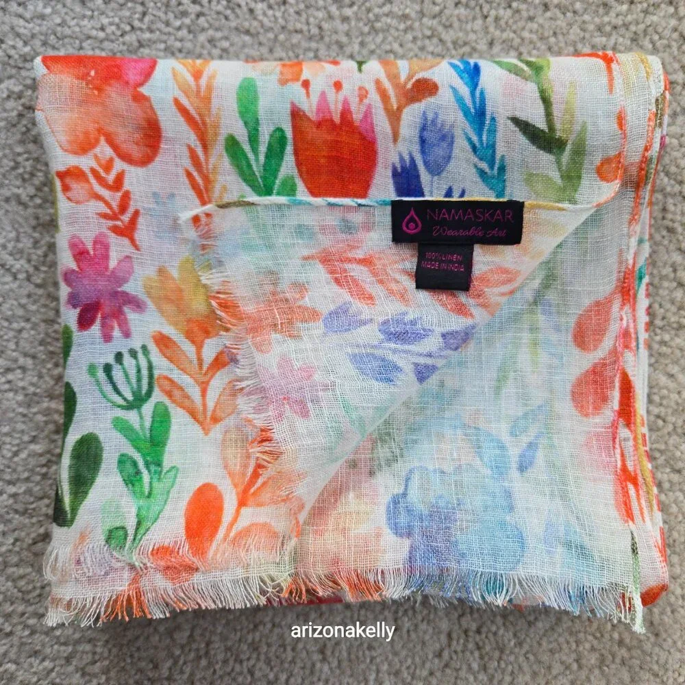 NWOT Linen Watercolor Flowers Colorful Art - Picture 3 of 10
